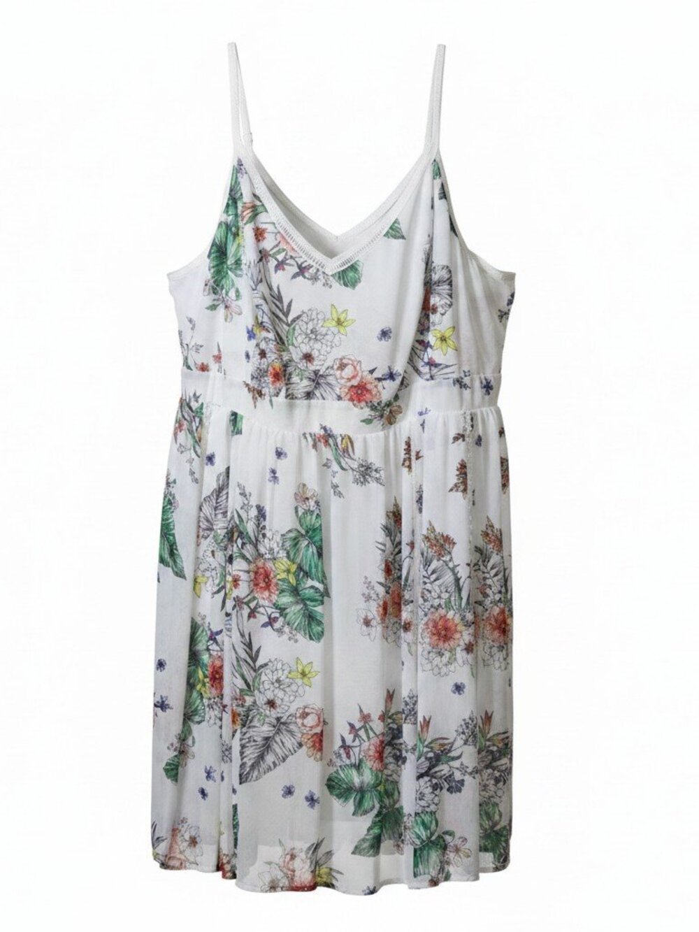 Torrid Floral Cami Dress Womens Size 3 Plus White Sleeveless Flowy Midi Sundress